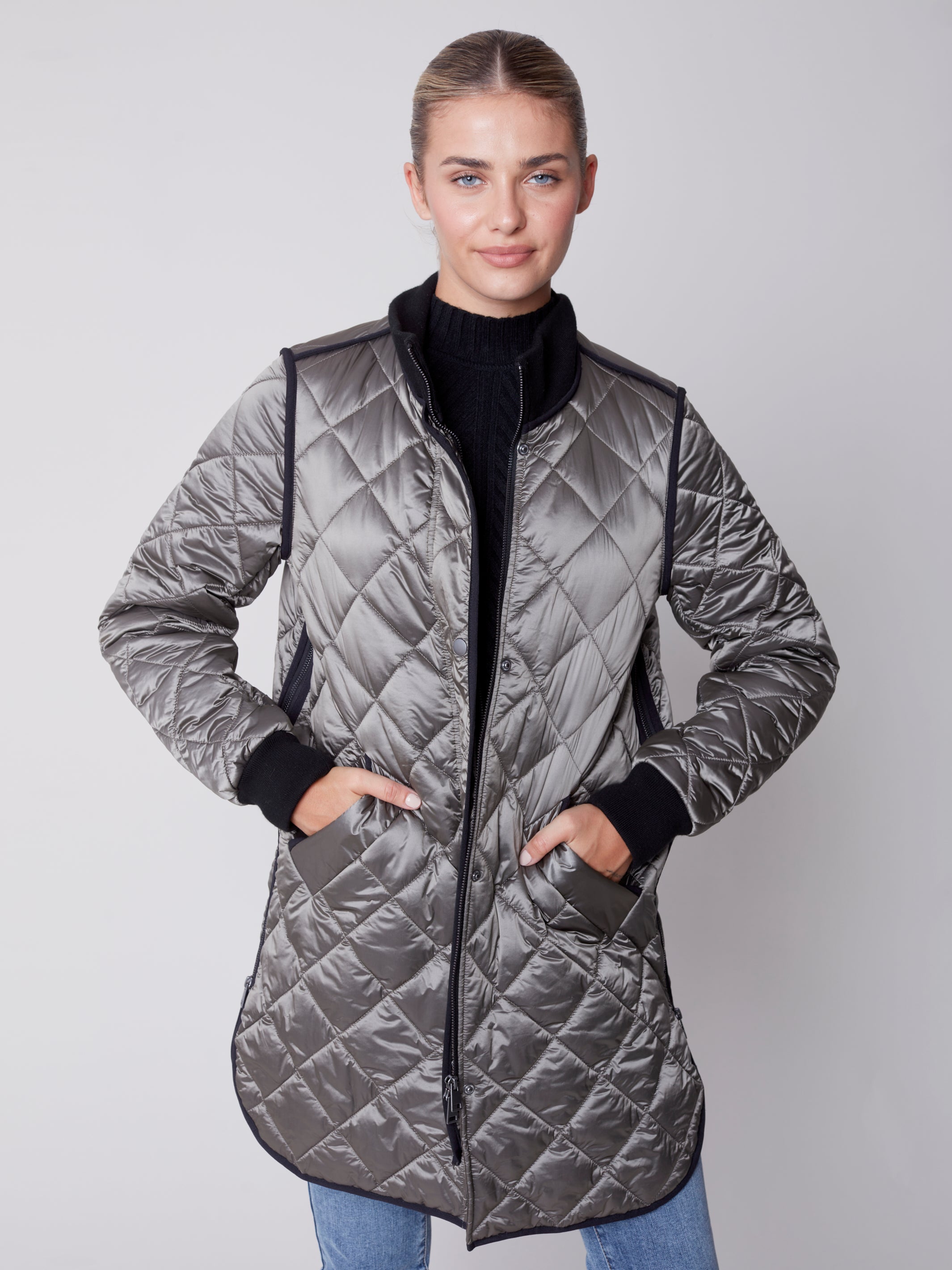 Long Iridescent Quilted Jacket