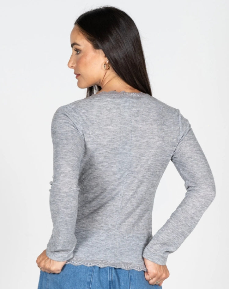 C'est Moi Ribbed Lace Trim Cardigan