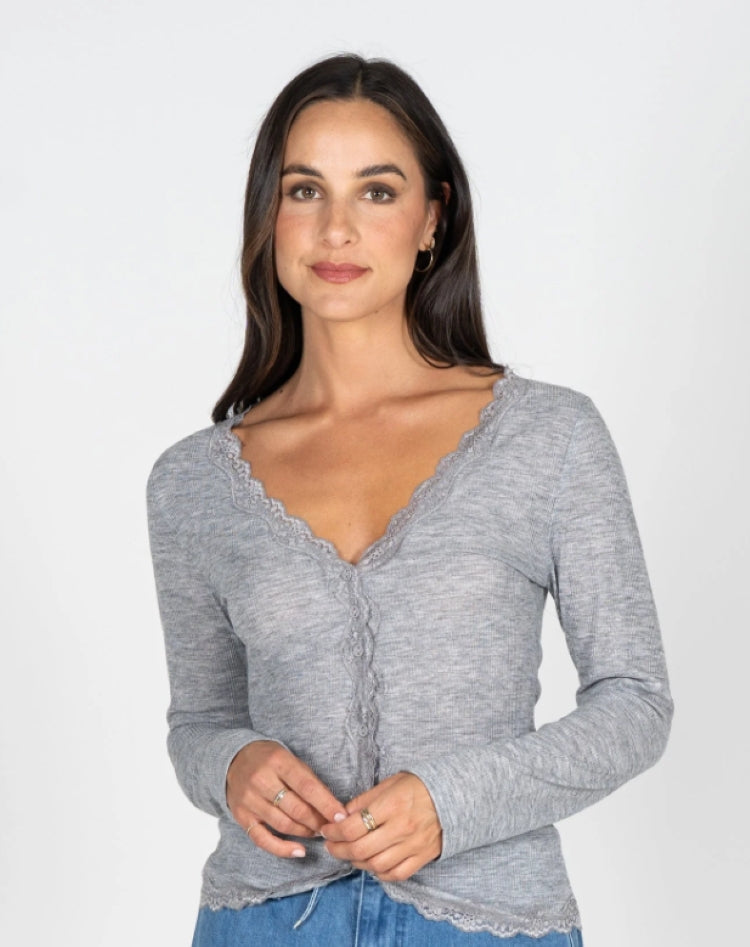 C'est Moi Ribbed Lace Trim Cardigan