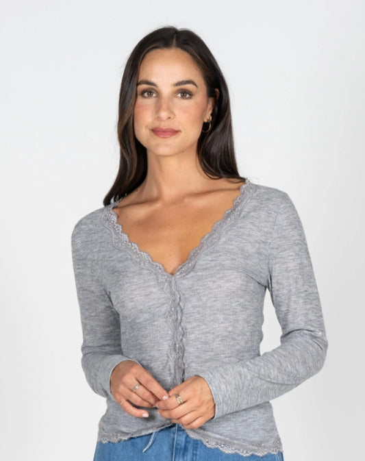 C'est Moi Ribbed Lace Trim Cardigan