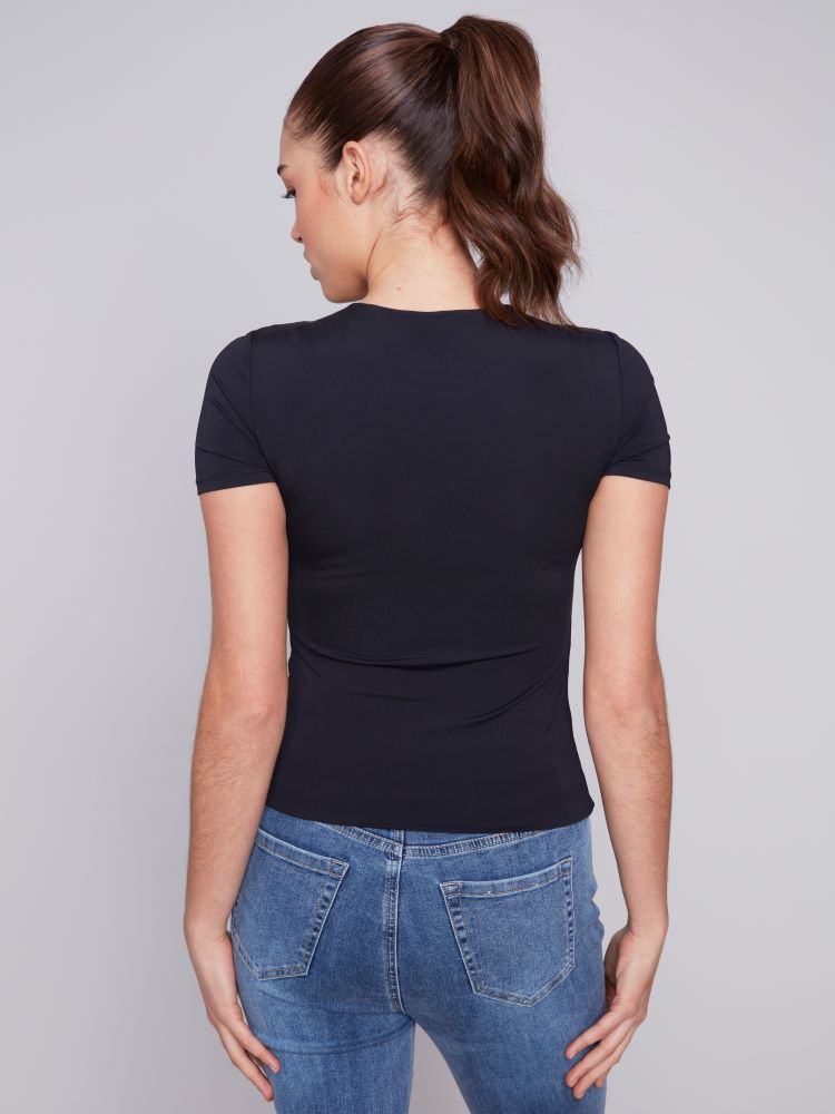 Charlie B Style: C1363PK/860B, Short Sleeve T-Shirt, black, back view
