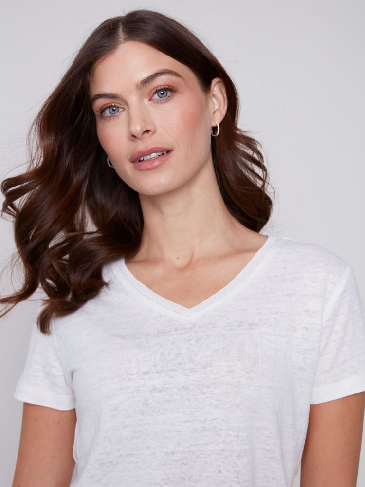Short Sleeve V-Neck Linen T-Shirt