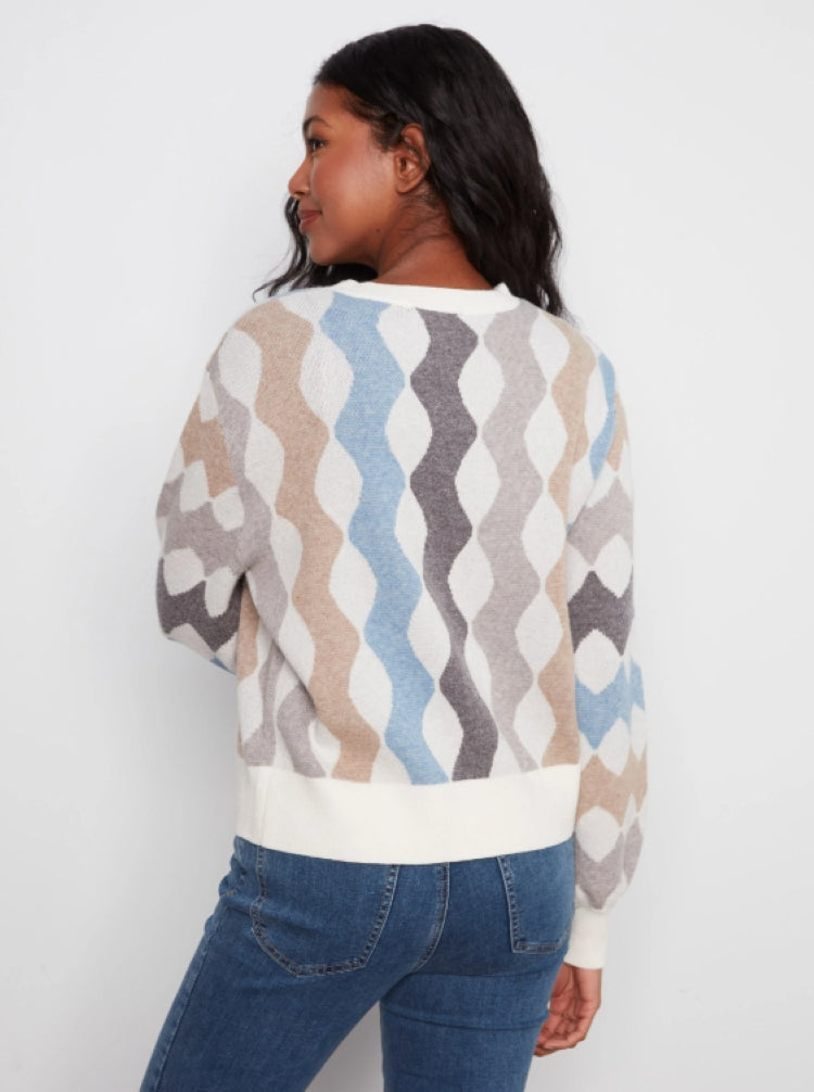Charlie B Geometric Jacquard V-Neck Cardigan