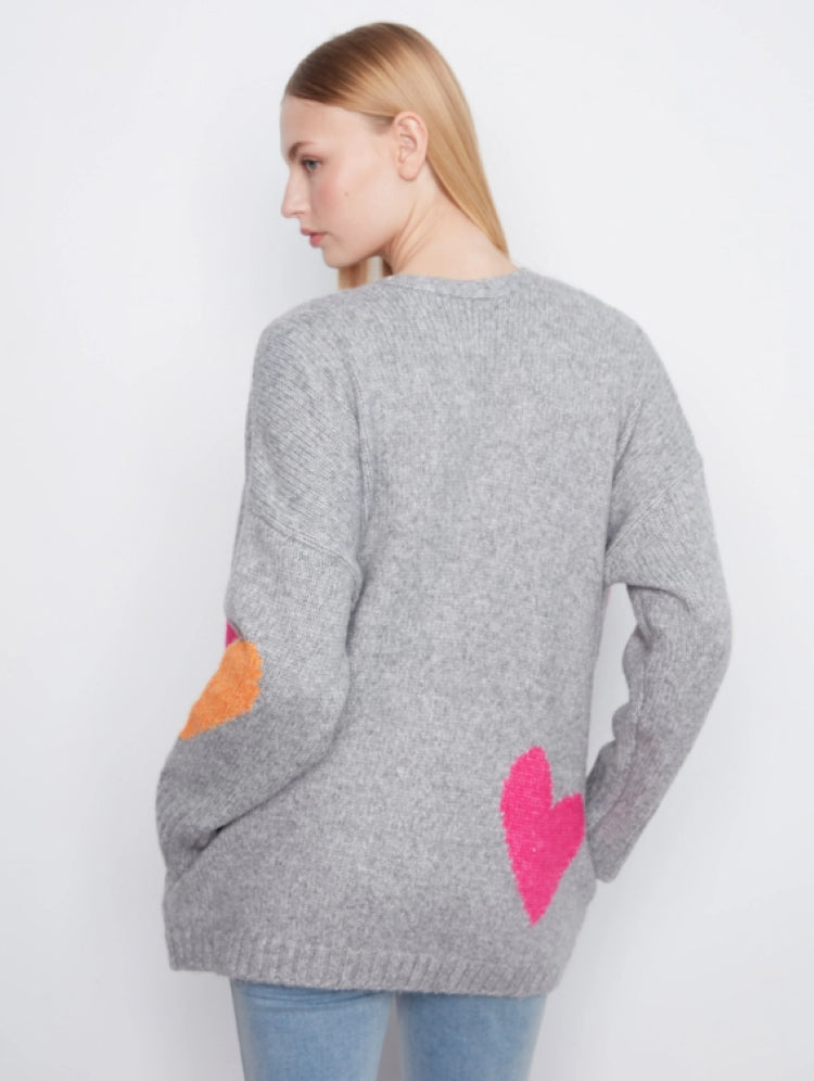 Charlie B Heart Print Open Front Cardigan