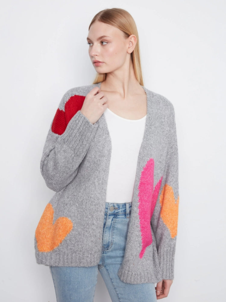 Charlie B Heart Print Open Front Cardigan
