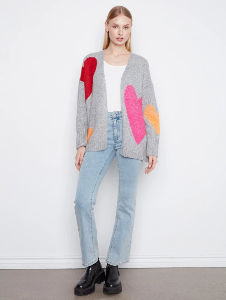 Charlie B Heart Print Open Front Cardigan