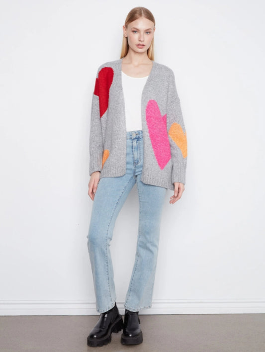 Charlie B Heart Print Open Front Cardigan