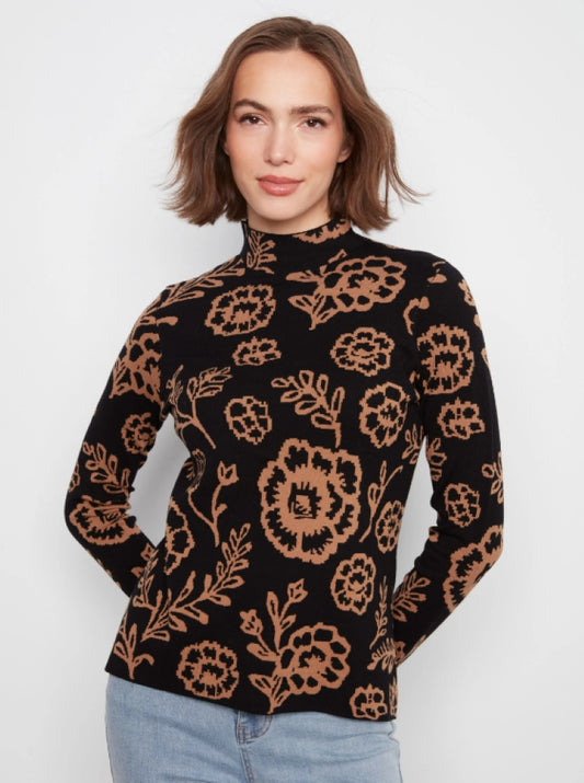 Charlie B Reversible Floral Mock Neck Sweater