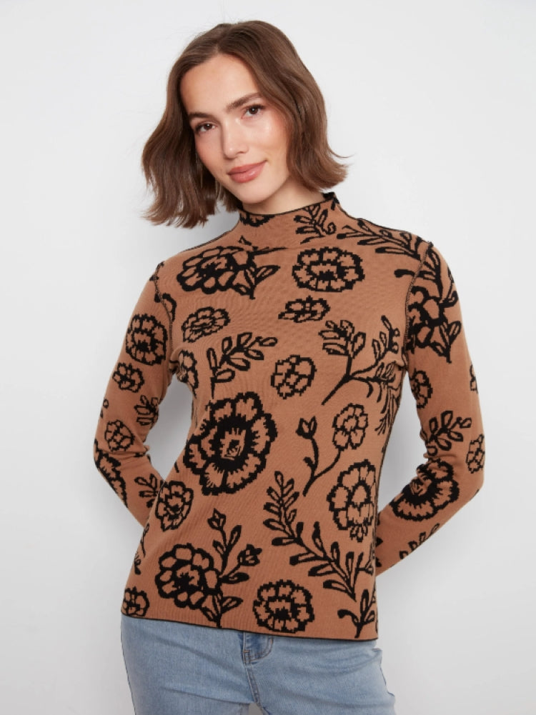 Charlie B Reversible Floral Mock Neck Sweater