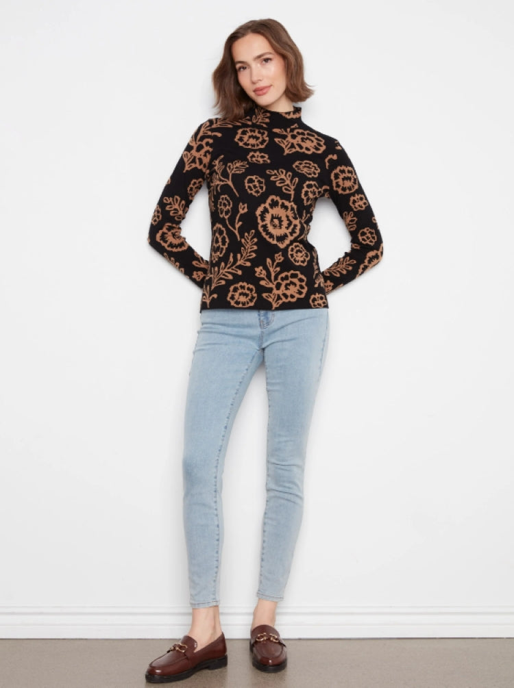 Charlie B Reversible Floral Mock Neck Sweater