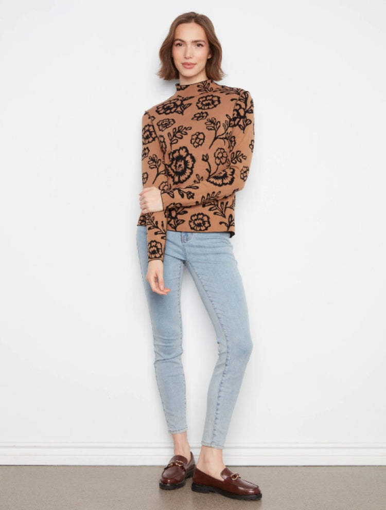 Charlie B Reversible Floral Mock Neck Sweater