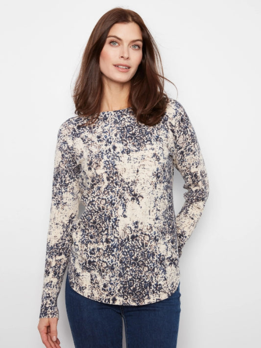 Charlie B Seraphine Print Boat Neck Sweater