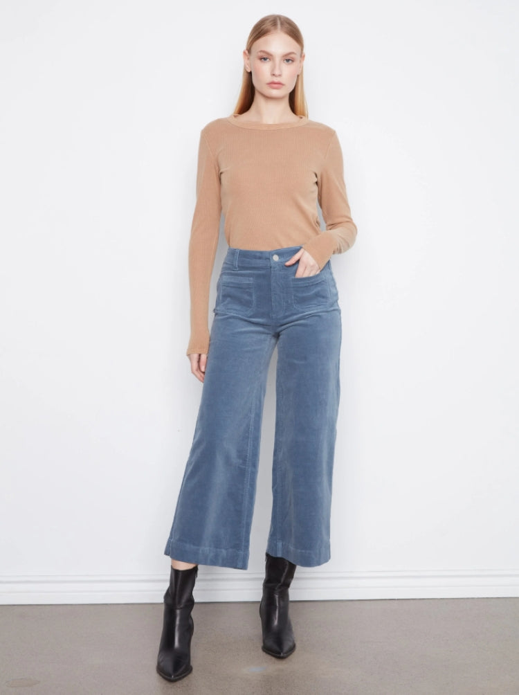 Charlie B Cropped Wide Leg Corduroy Pants