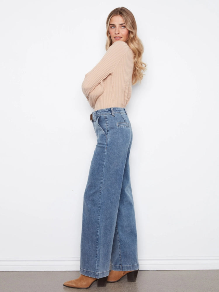 Charlie B Wide Leg Jeans with Removable Belt