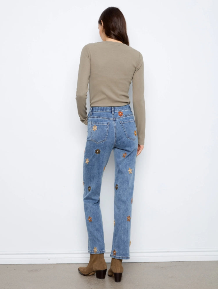 Charlie B Floral Embroidered Straight Leg Jeans