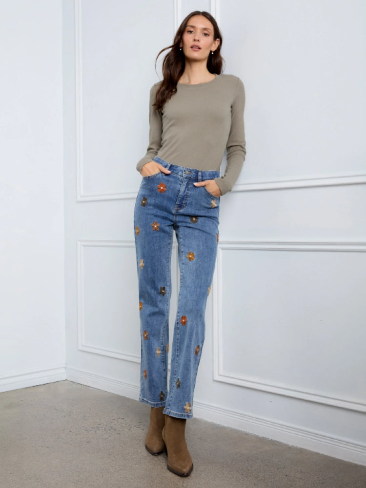 Charlie B Floral Embroidered Straight Leg Jeans