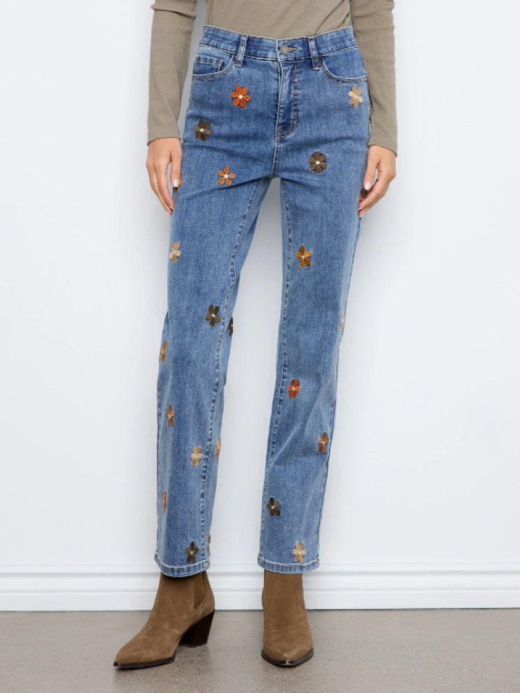Charlie B Floral Embroidered Straight Leg Jeans