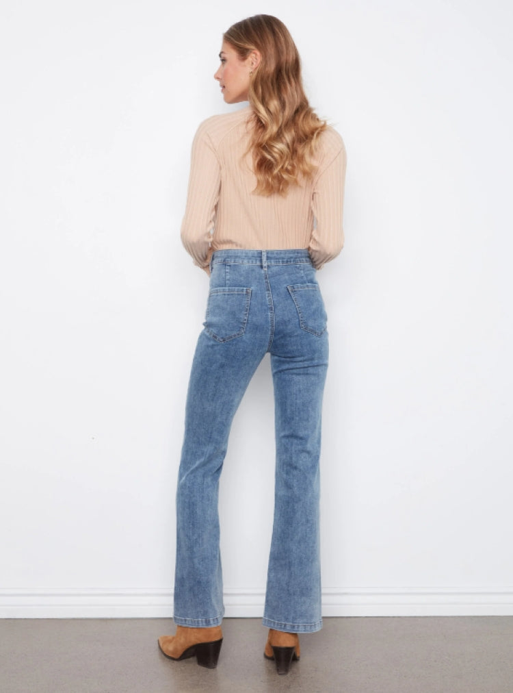 Charlie B Heart Embroidered Flare Jeans