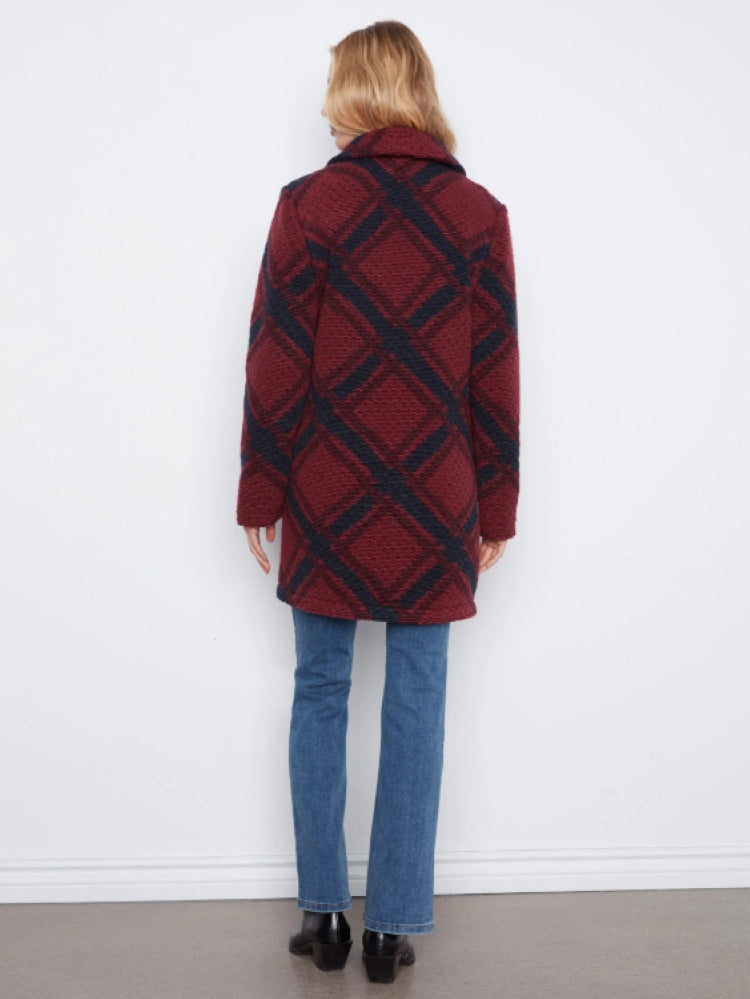 Charlie B Long Plaid Bouclé Knit Jacket