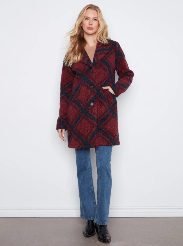 Charlie B Long Plaid Bouclé Knit Jacket