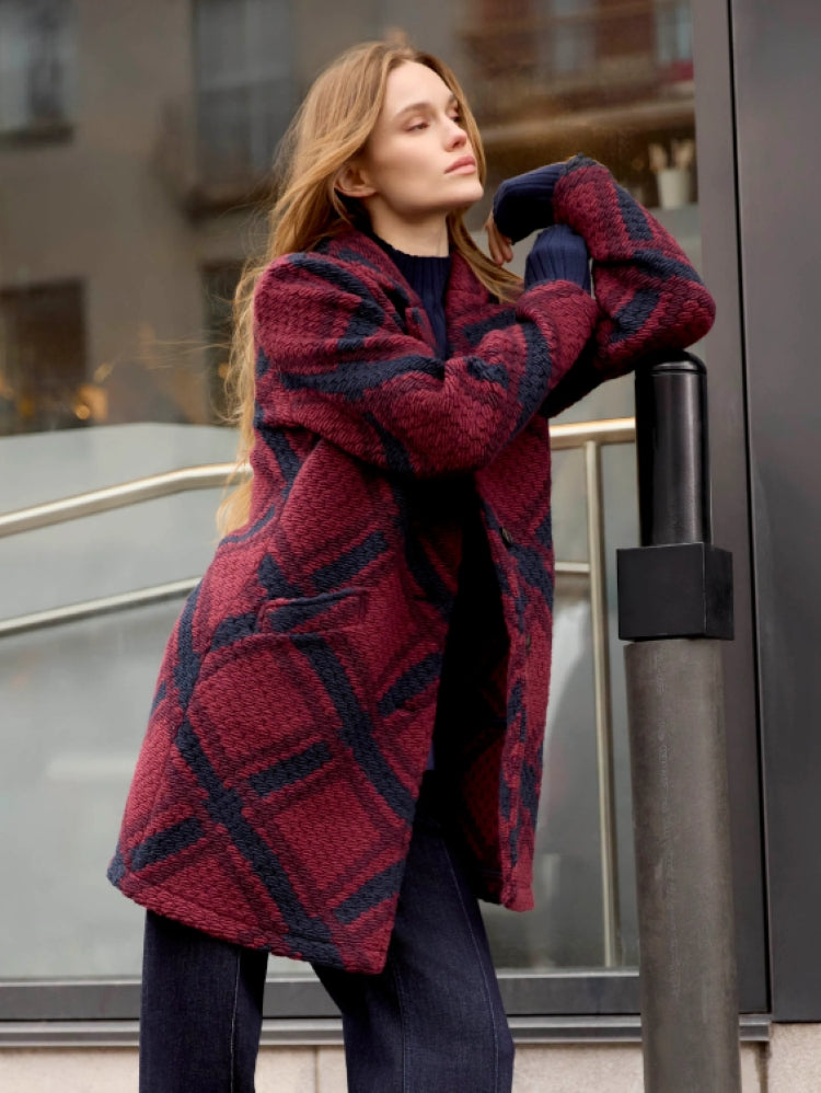 Charlie B Long Plaid Bouclé Knit Jacket