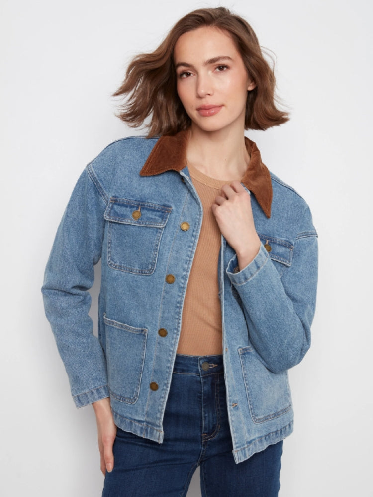 Charlie B Denim Barn Jacket with Corduroy Collar