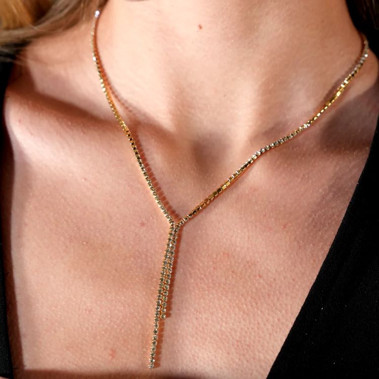Diana Zirconia String Chain Necklace with a Lariat Detail