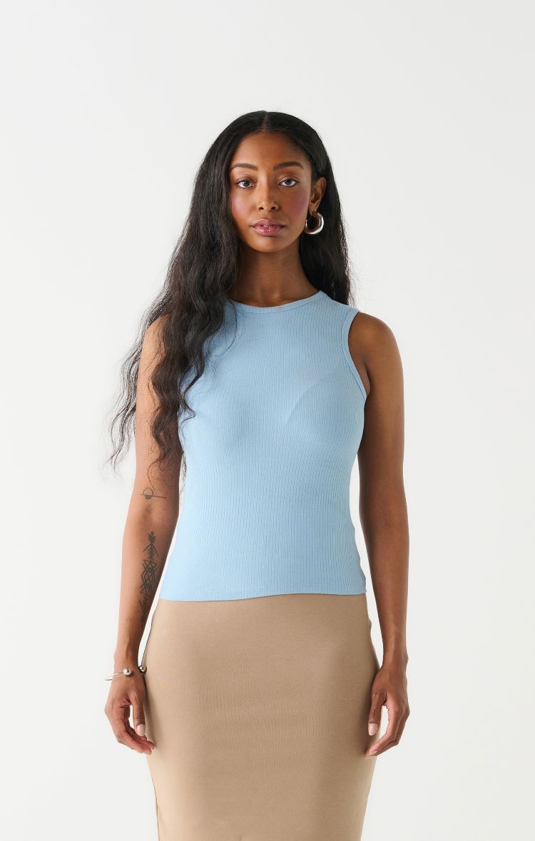 Dex Style: 2324303D, Ribbed Tank, sky blue, front view