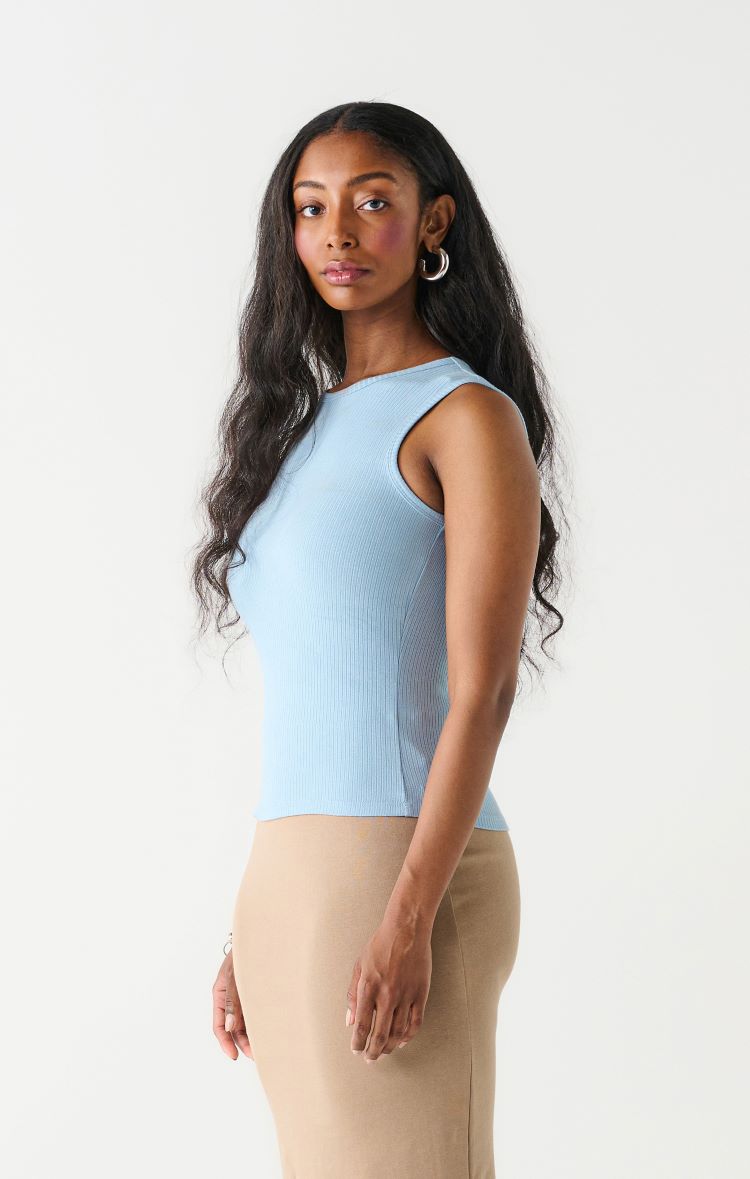 Dex Style: 2324303D, Ribbed Tank, sky blue, side view
