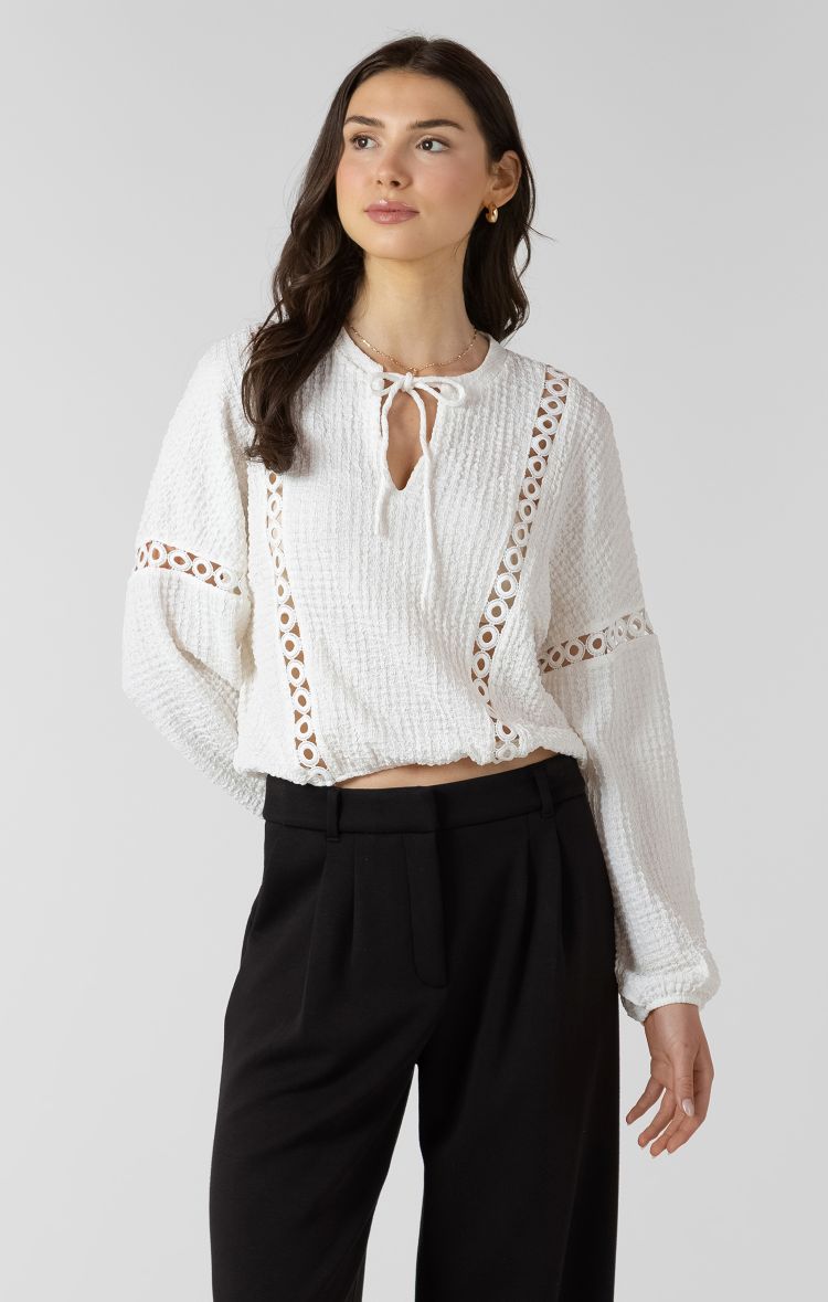 Lace Insert Textured Blouse