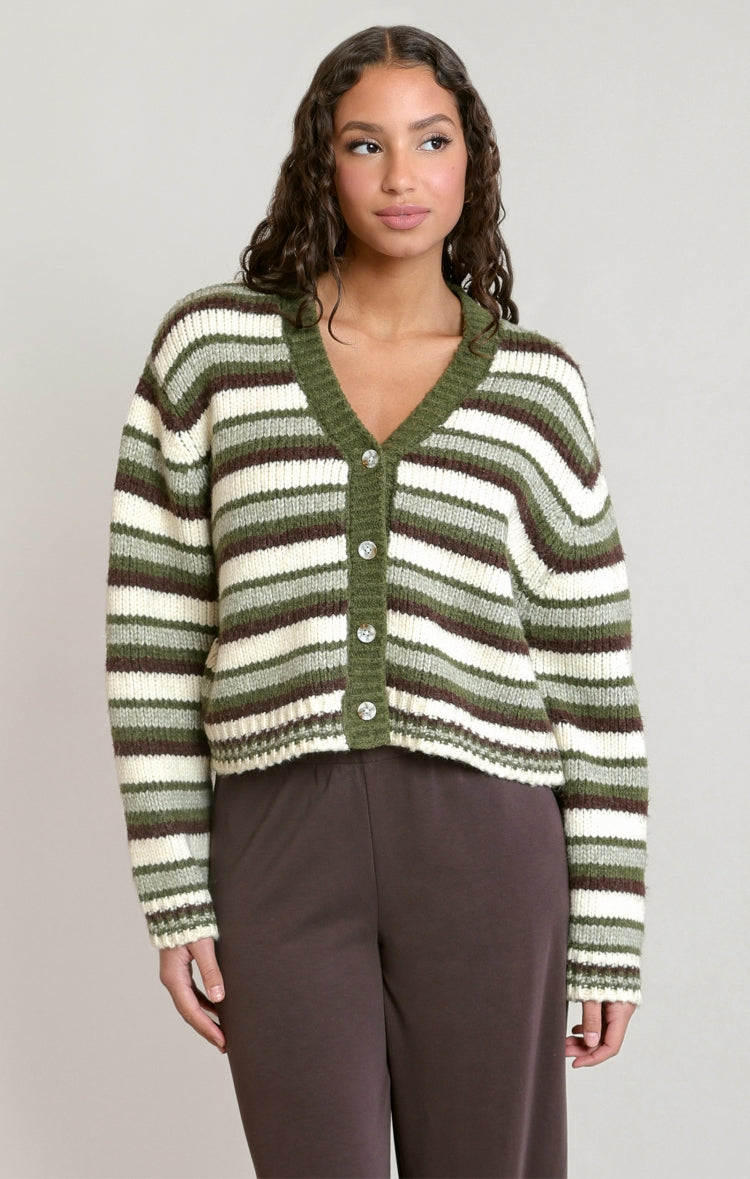 Dex Striped Button Front Cardigan