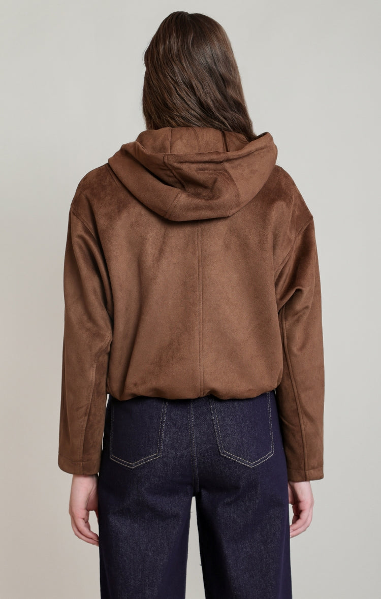 Dex Faux Suede Hooded Bomber Jacket