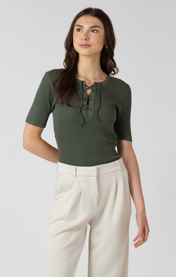 Ribbed Lace Up Tee