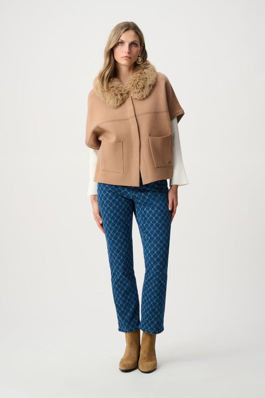 Short Cape With Faux Fur Collar