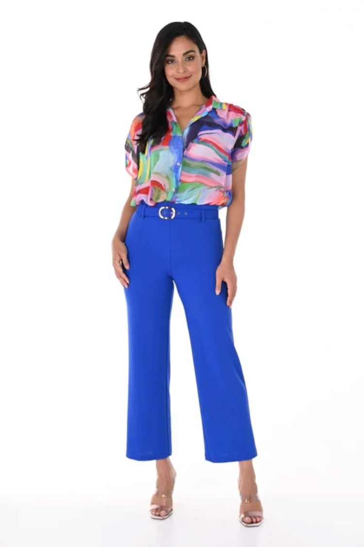 Frank Lyman Style: 246125 blue belted dress pants, full view
