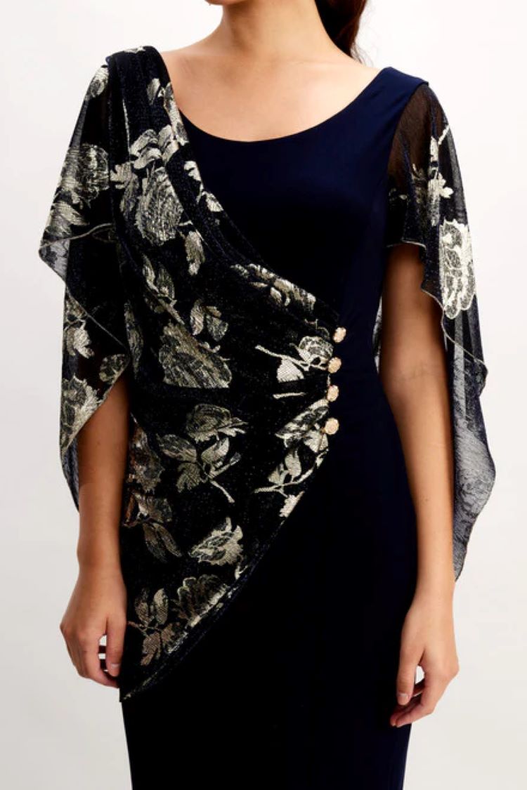 Frank Lyman Style: 248350, Sheath Dress with Foil Floral Shawl, detail view