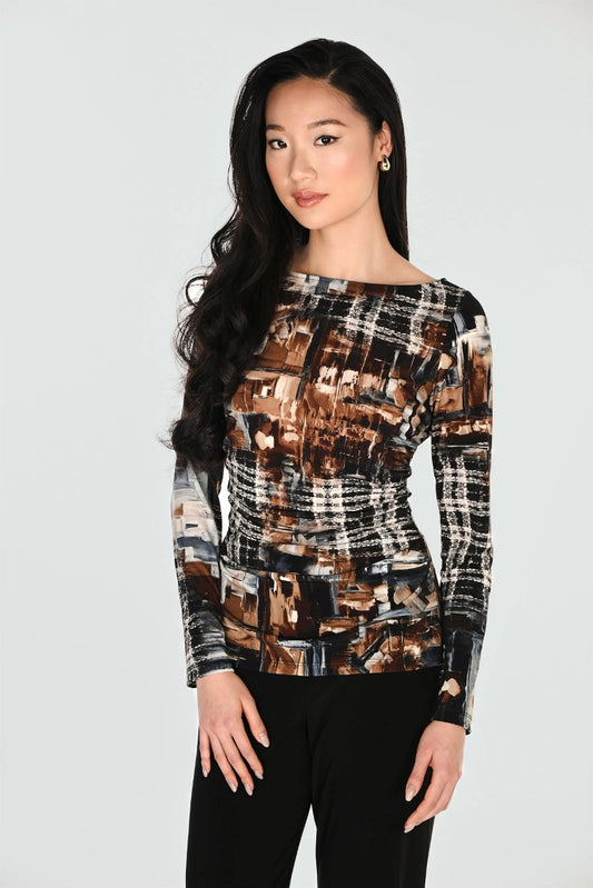 Frank Lyman Abstract Ruched Long Sleeve Top