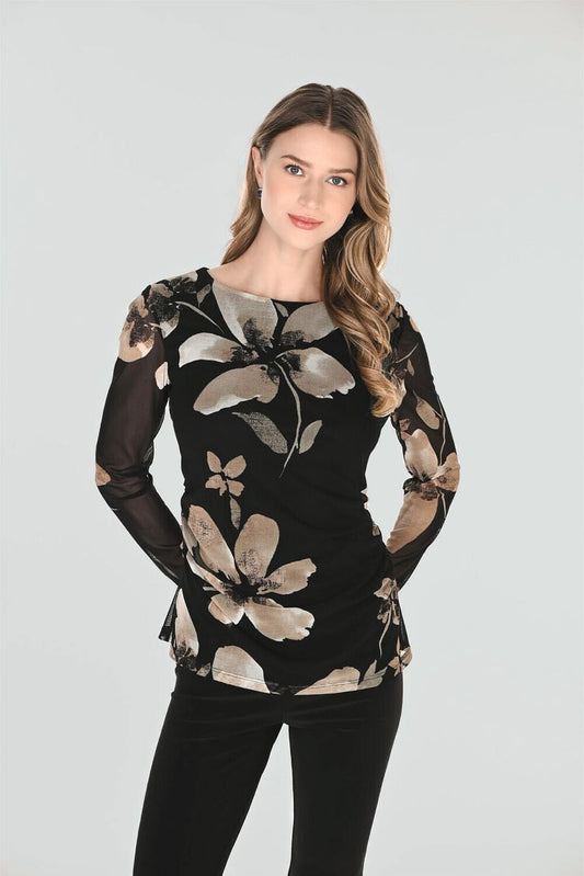 Ruched Floral Long Sleeve