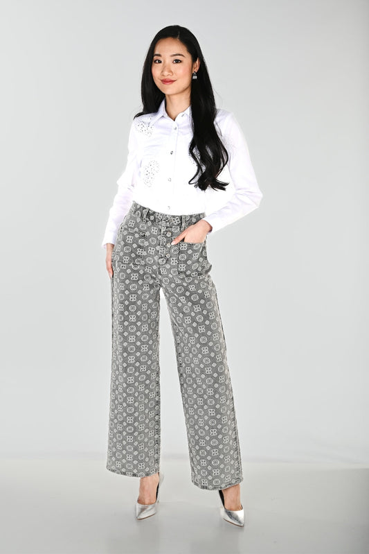 Frank Lyman Geometric Print Flare Trousers