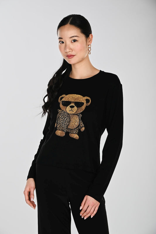 Women's Rhinestone Teddy Bear Long Sleeve Top