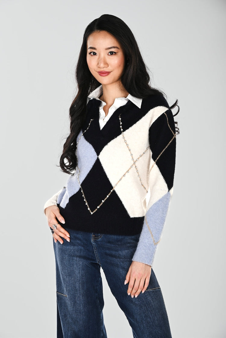 Frank Lyman Jewel V-Neck Sweater