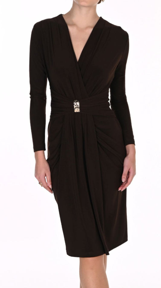 Long Sleeve Faux Wrap Dress