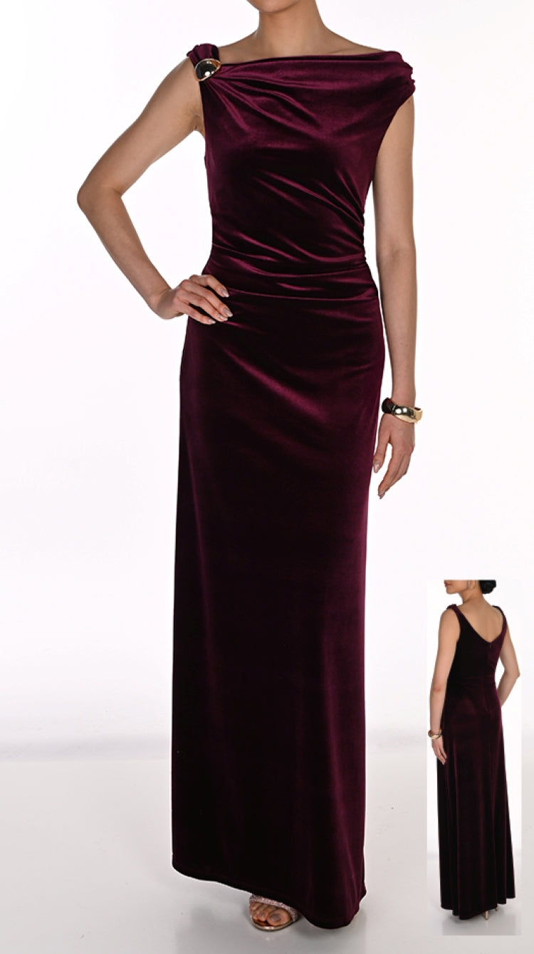 Frank Lyman Velour Formal Dress with Shoulder Buckle
