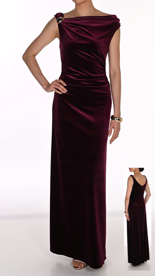 Frank Lyman Velour Formal Dress with Shoulder Buckle