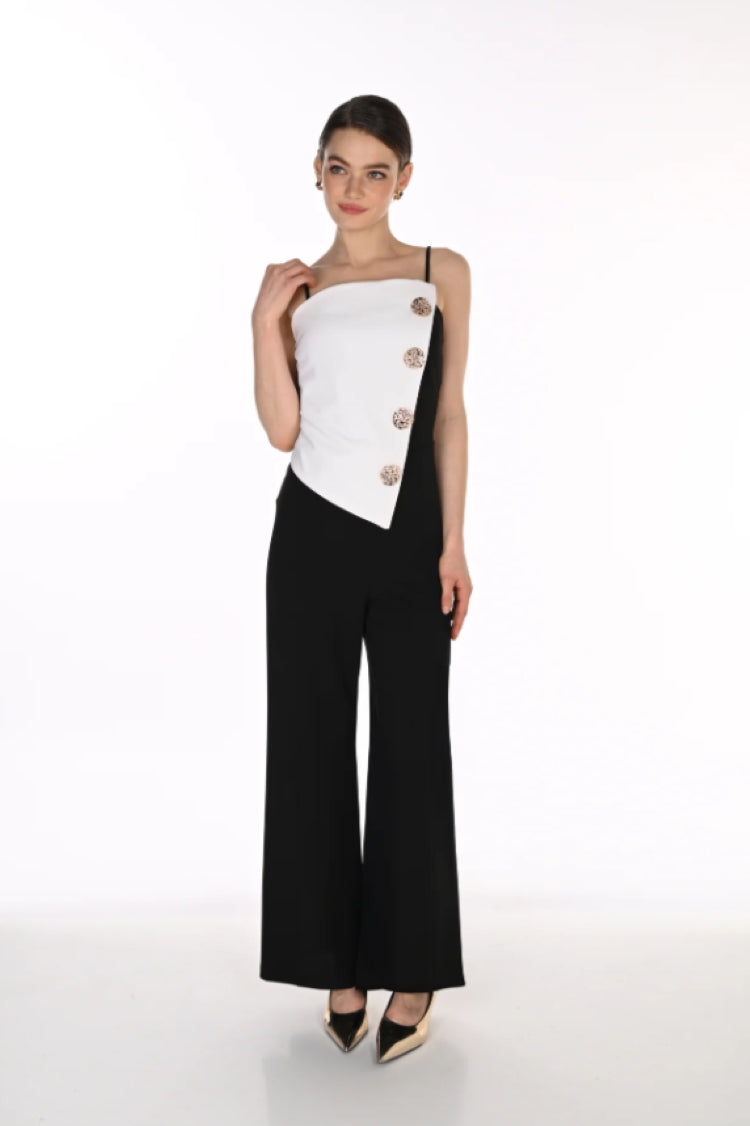 Frank Lyman Asymmetrical Overlay Jumpsuit