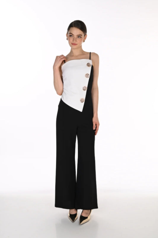 Frank Lyman Asymmetrical Overlay Jumpsuit