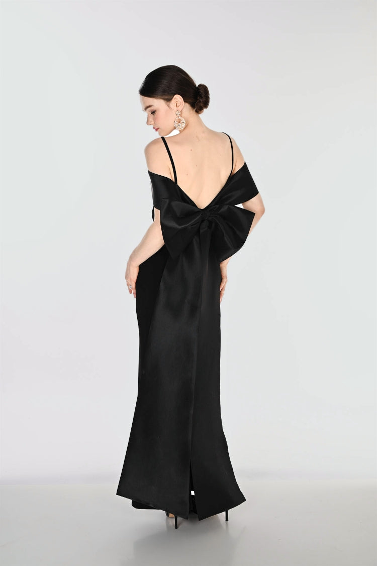 Frank Lyman Off-Shoulder Satin Bow Sheath Dress