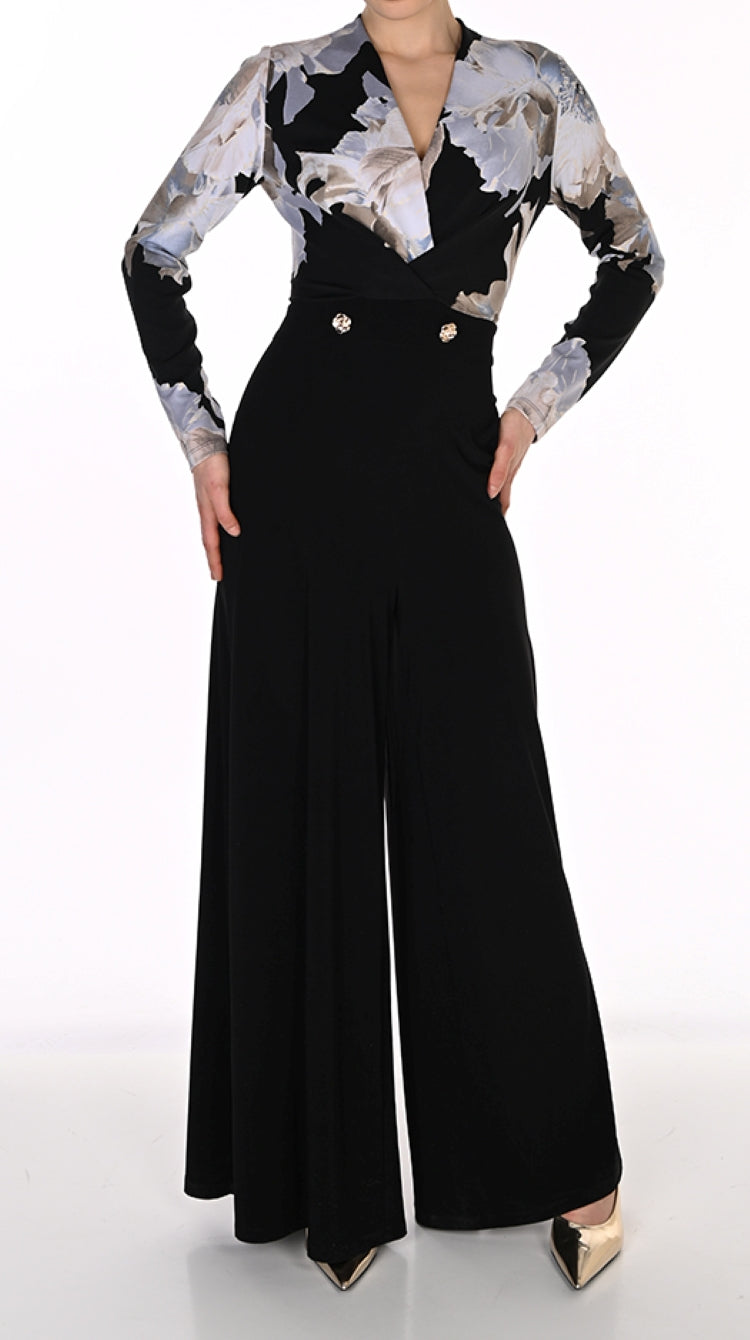 Frank Lyman Floral V-Neck Wide Leg Jumpsuit