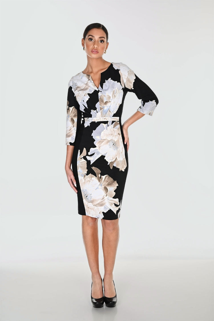 Frank Lyman Floral Belted V-Neck Dress