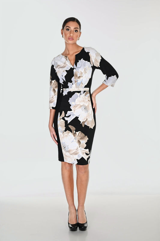 Frank Lyman Floral Belted V-Neck Dress